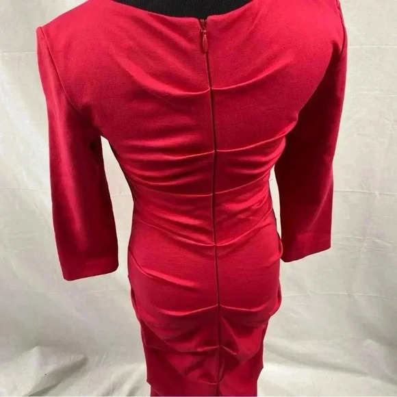 Nicole Miller Artelier Red Ruched Long Sleeve Cocktail Dress Medium - Picture 4 of 5